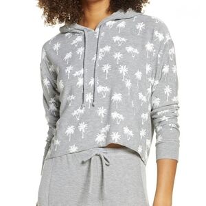 Chaser Women's Gray Palm Tree Print Cropped Hoodie, Size XS ~ EUC